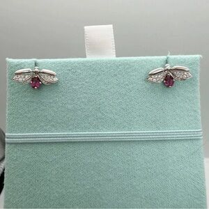Tiffany & Co. New Paper Flower Firefly Diamonds/Rubellite Platinum Stud Earrings
